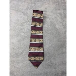 Raphael Roma Milano Mens Silk Tie Burgundy Gold Striped Baroque Pattern Italian‎